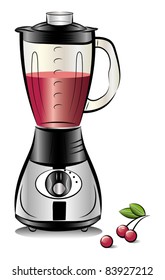 Drawing color kitchen blender with Cherry juice. Vector illustration