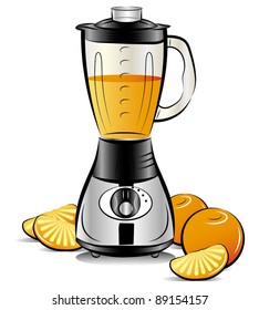 Drawing color kitchen blender with Orange juice. Vector illustration