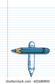 Drawing of color pencils on notebook paper in doodle style. Concept for education.