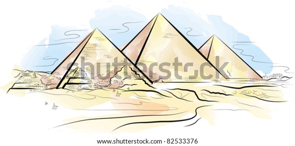 Drawing Color Pyramids Desert Giza Egypt Stock Vector (Royalty Free ...