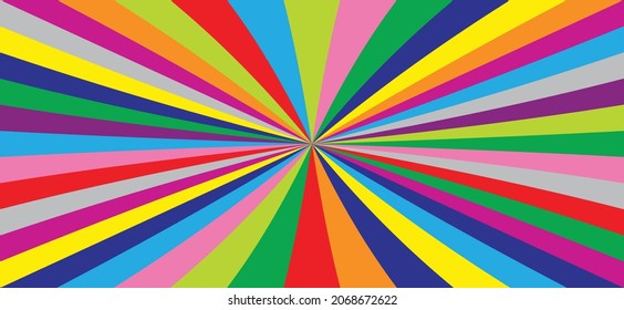 Drawing color rays or strips. Starburst or star burst background
Cartoon retro pop art style. Vector sunburst banner. Red, green, yellow, blue line pattern