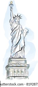 Drawing color Statue Liberty in New York  USA  Vector illustration