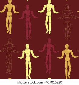 Drawing color vector isolated artist mannequins human body models on brown background pattern