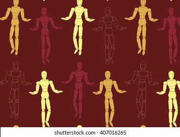Drawing color vector isolated artist mannequins human body models on brown background
