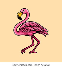 drawing colored line art of flamingo hand drawn coloring cartoon illustration design