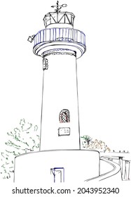 Drawing with colored lines of the Lighthouse in Huelin Park, Malaga, Spain