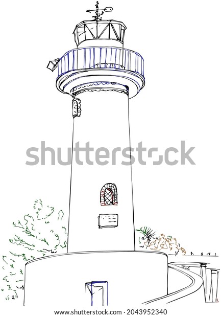 Рисунок маяка в парке Уэлин, Малага, Испания. Векторная графика. Рисунок цветными линиями Андрея Бондаренко #iThyx