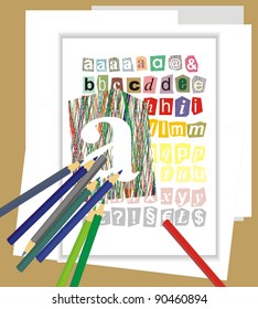 Drawing with colored pencils alphabet