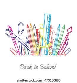 Drawing colored school supplies. Back to school. Education concept. Vector illustration.