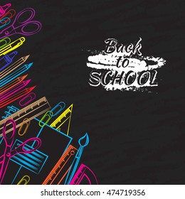 Drawing colored school supplies. Back to school. Education concept. Vector illustration.