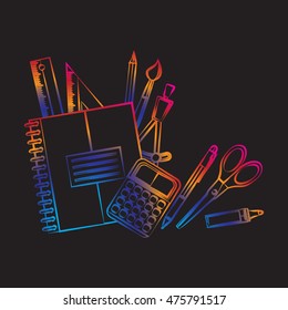 Drawing colored school supplies. Back to school. Education concept. Vector illustration.
