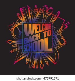 Drawing colored school supplies. Back to school. Education concept. Vector illustration.