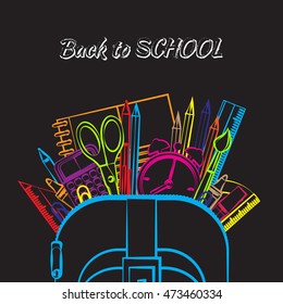 Drawing colored school supplies. Education concept. Vector illustration.