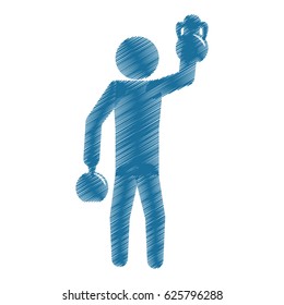 drawing colored silhouette man athlete kettlebell lift