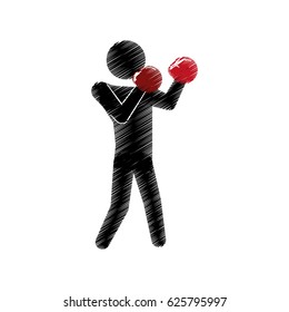 drawing colored silhouette man boxing posing defense