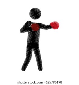 drawing colored silhouette man boxing gloves posing