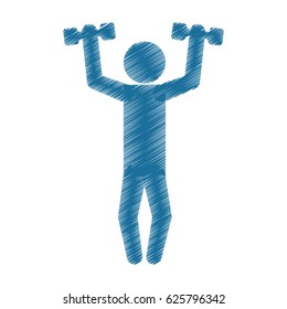 drawing colored silhouette man lifting dumbbell