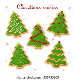 Drawing of colorful Christmas cookies isolated in white.Gingerbread set