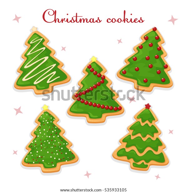 Drawing Colorful Christmas Cookies Isolated Whitegingerbread Stock