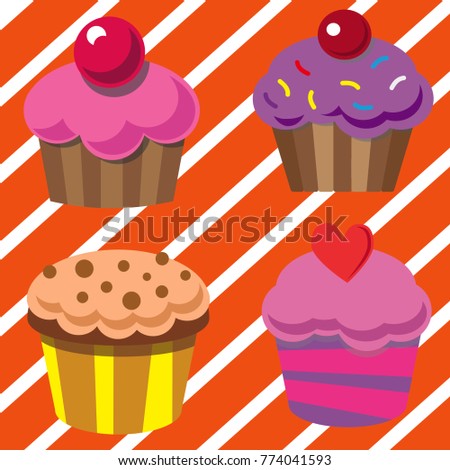 Drawing Colorful Cupcakes Striped Background Stock Vector Royalty