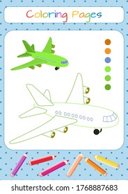 Drawing for coloring: airplane. Coloring, sticker, postcard, scrapbooking, products for children.