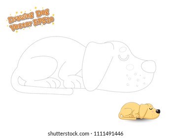 Drawing and Coloring Cute Cartoon Dog Puppy Labrador. Educational Game for Kids. Vector Illustration.