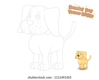 Drawing and Coloring Cute Cartoon Dog Puppy Labrador. Educational Game for Kids. Vector Illustration.