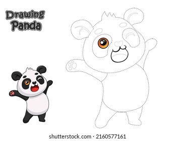 Drawing and coloring cute cartoon Panda. Educational game and Worksheets for kid. Vector Illustration activity with joining Drawing and coloring funny cartoon panda character.