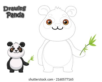 Drawing and coloring cute cartoon Panda. Educational game and Worksheets for kid. Vector Illustration activity with joining Drawing and coloring funny cartoon panda character.