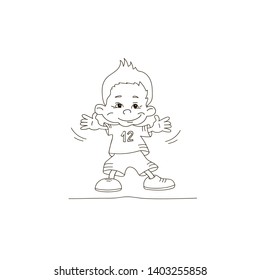 Drawing coloring for kids and adults. Soccer football player, cartoon character. One of a series of coloring pictures. Vector illustration.