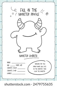 drawing and coloring monster worksheet printable for kids education fun learning activity