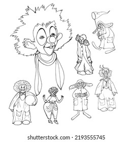 Drawing for coloring representation of clowns in the play