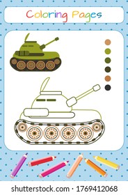 Drawing for coloring: tank. Coloring, sticker, postcard, scrapbooking, products for children.