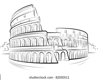 Drawing Colosseum, Rome, Italy. Vector Illustration