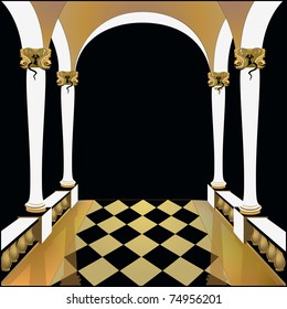 Drawing columned hall on a black background illustrator 10