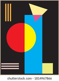 Drawing a combined geometry between circles with triangles and rectangles on a black background, can be used for wall paper, book cover, t-shirt design or for wall decoration.