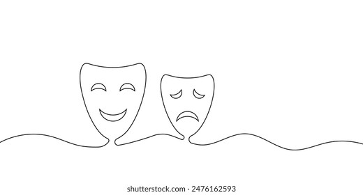 Zeichnung von Comedy und Tragödie Theater Maske editierbare Linie. Vektorillustration