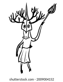 drawing comic picture moose with horns in a hat ku klux klan, sketch hand drawn humorous digital vector illustration