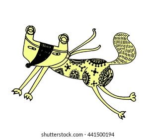 Drawing Comics fox, Art colouring book, hand drawn, illustration bird, T-shirt Graphics, cute cartoon characters 