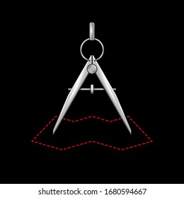Drawing compass 3D realistic icon. Map line icon. Vector illustration.