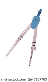 Drawing Compass in Flat Design on White Background. Math and Geometry Tool for School, Engineering, and Design. Perfect for Educational Materials, Classroom Posters, and Technical Illustrations