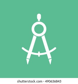 Drawing Compass Flat Icon On Green Background