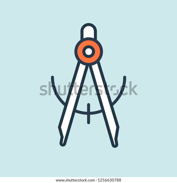 Drawing compass.\
Flat icon vector. Technical tool architect, engineer. Isolated\
colored compass.Dividers\
icon