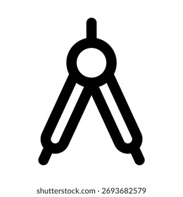 Icono de contorno mínimo plano de la brújula que representa la medición del diseño, la geometría y el diseño moderno de la herramienta de dibujo creativo