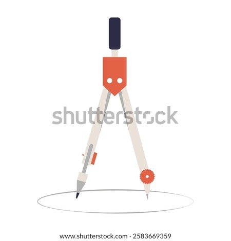 Drawing Compass In Flat Vector Illustration Symbolizing Geometry, Engineering, Technical Drawing, And Precision, Isolated On White Background