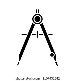 Drawing compass glyph icon. Divider. Drafting. Silhouette symbol. Negative space. Vector isolated illustration