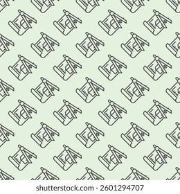 Drawing compass and house project line seamless pattern, architect studio theme. Vector graphics. Compass with building plan sign with background, repeat line icon