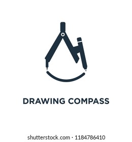 Drawing Compass icon. Black filled vector illustration. Drawing Compass symbol on white background. Can be used in web and mobile.