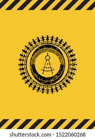 drawing compass icon black grunge emblem, yellow warning sign. Vector Illustration. Detailed.