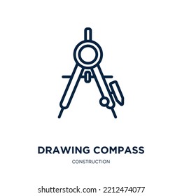 drawing compass icon from construction collection. Thin linear drawing compass, compass, equipment outline icon isolated on white background. Line vector drawing compass sign, symbol for web and 
